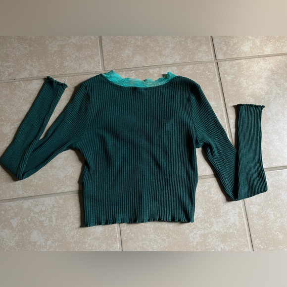 Urban outfitters dark green with a teal lace half button up top. - Picture 5 of 16